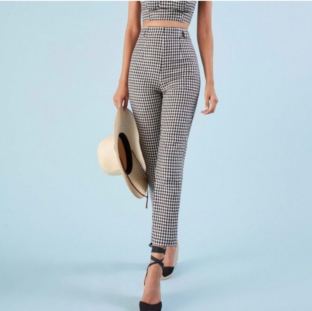 Reformation Linen Saldana Check Gingham Pants